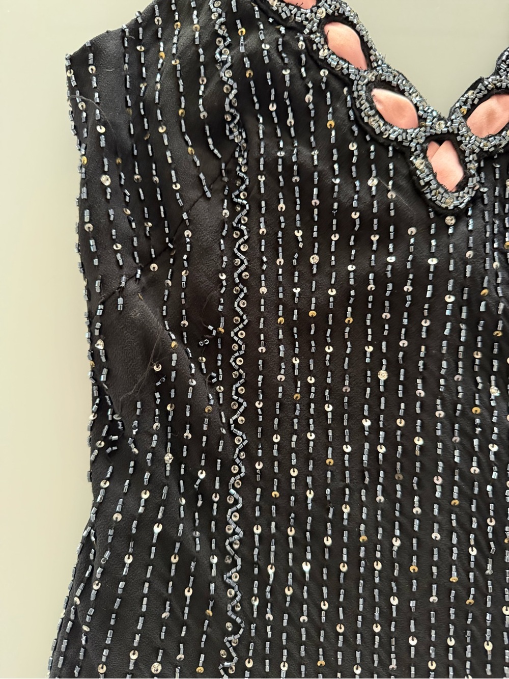 Black & Pink Silk Beaded Evening Gown Dress - Size M - Vintage - *Please Read* - Picture 6 of 16